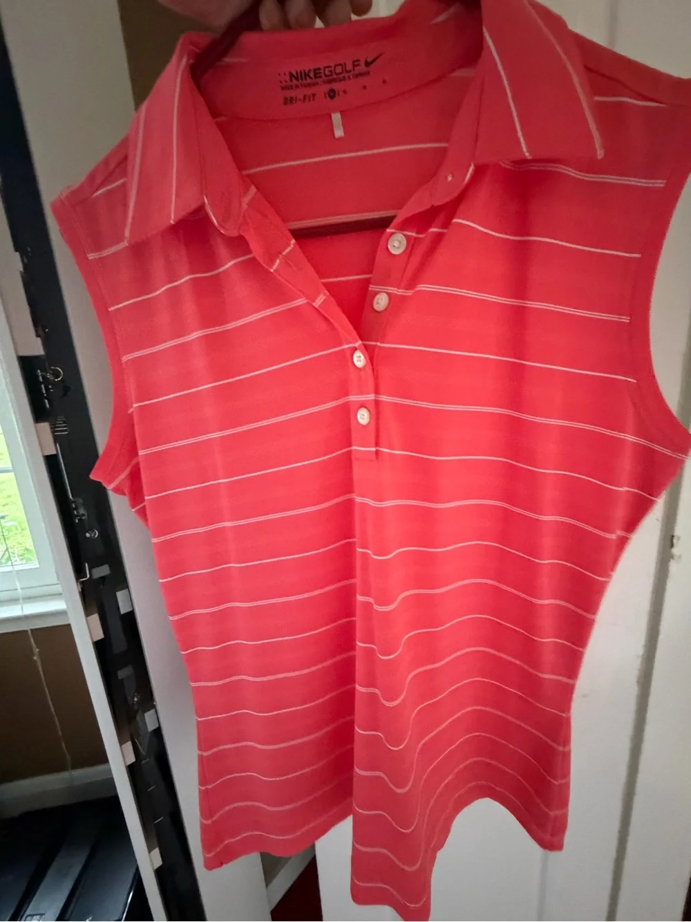 Nike Golf Women's Coral Sleeveless Striped Polo Top, Nwot